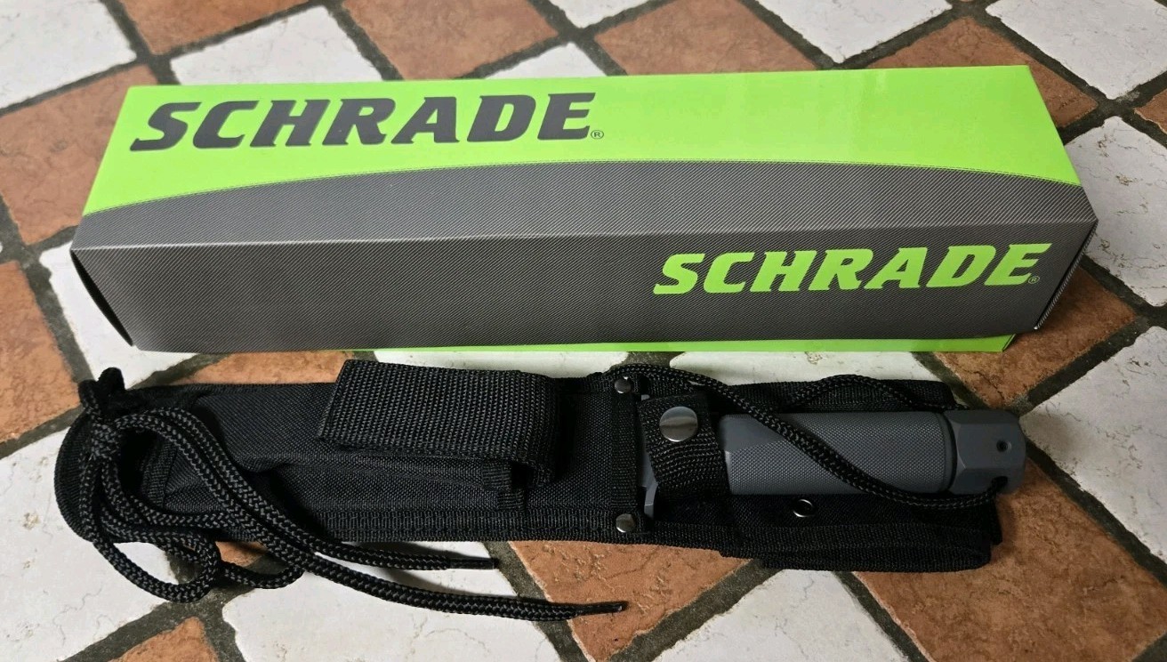 Schrade SCHF1 Knife Spear Pt - Metal Gray Hollow Handle w/ Tools & Sheath NIB