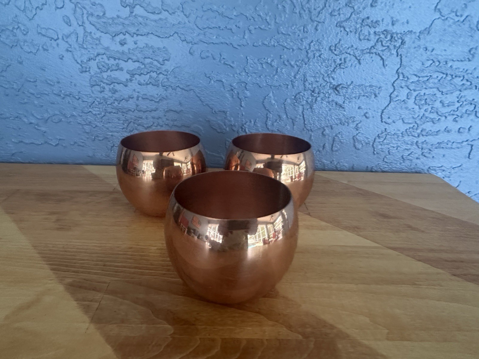 3 NOS Copper Cups By Coppercraft Guild Made In USA Roly Poly Style Stickers MCM