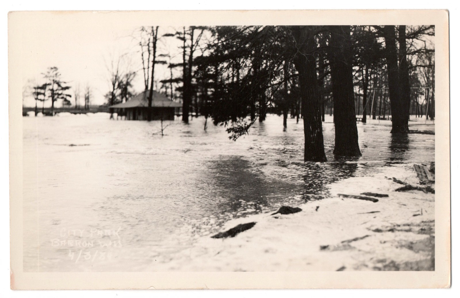 Vintage Barron Wisconsin City Park Flood RPPC Postcard 1934 Pavillion Vintage Barron Wisconsin City Park Flood RPPC Postcard 1934 Pavillion