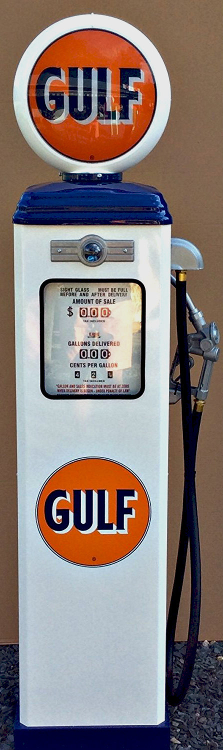 NEW GULF  REPRODUCTION GAS PUMP - ANTIQUE OIL  REPLICA (WHITE & BLUE) *