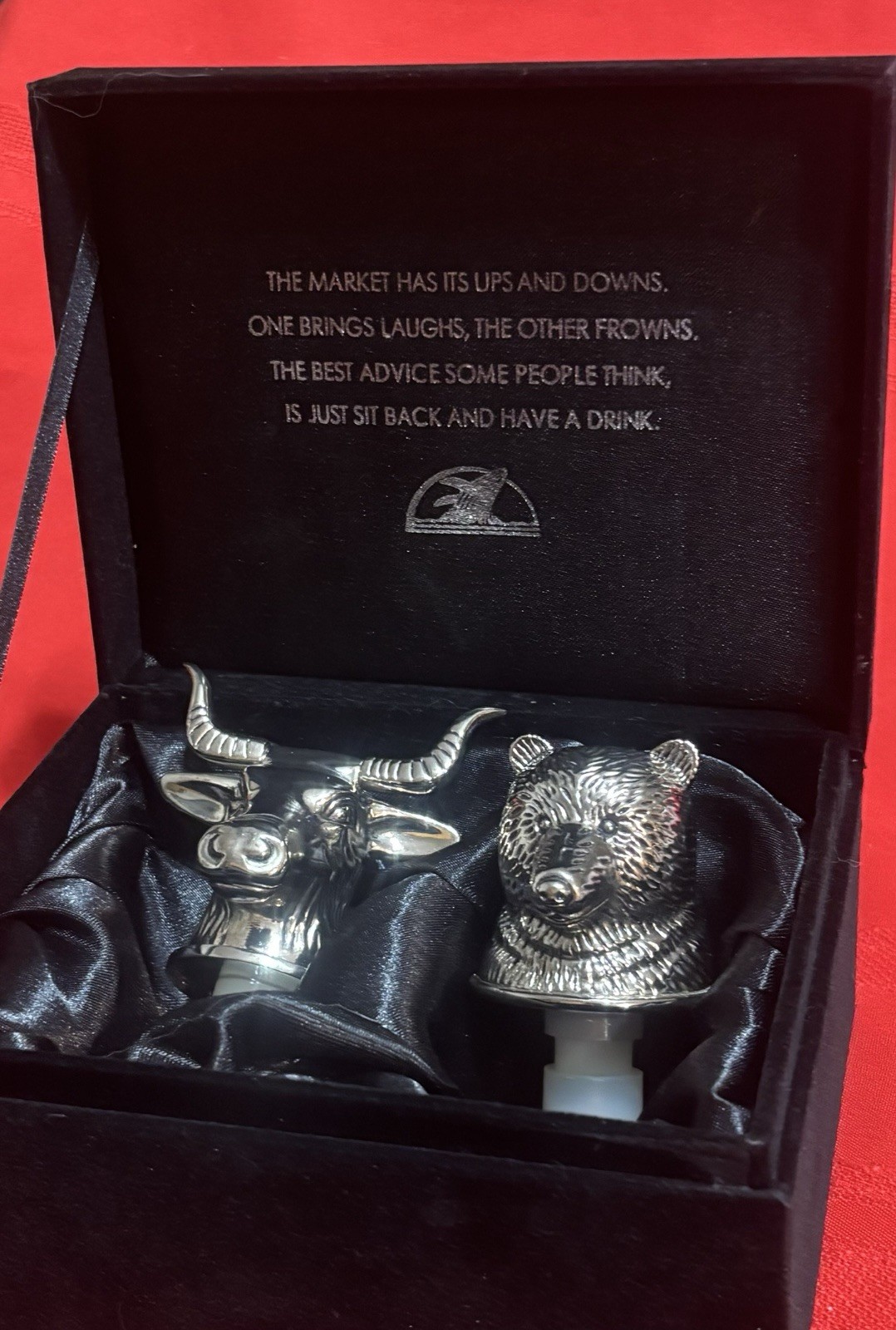 Vintage Neiman Marcus Silver-Plated New Bull Bear Market Wine Bottle Stoppers
