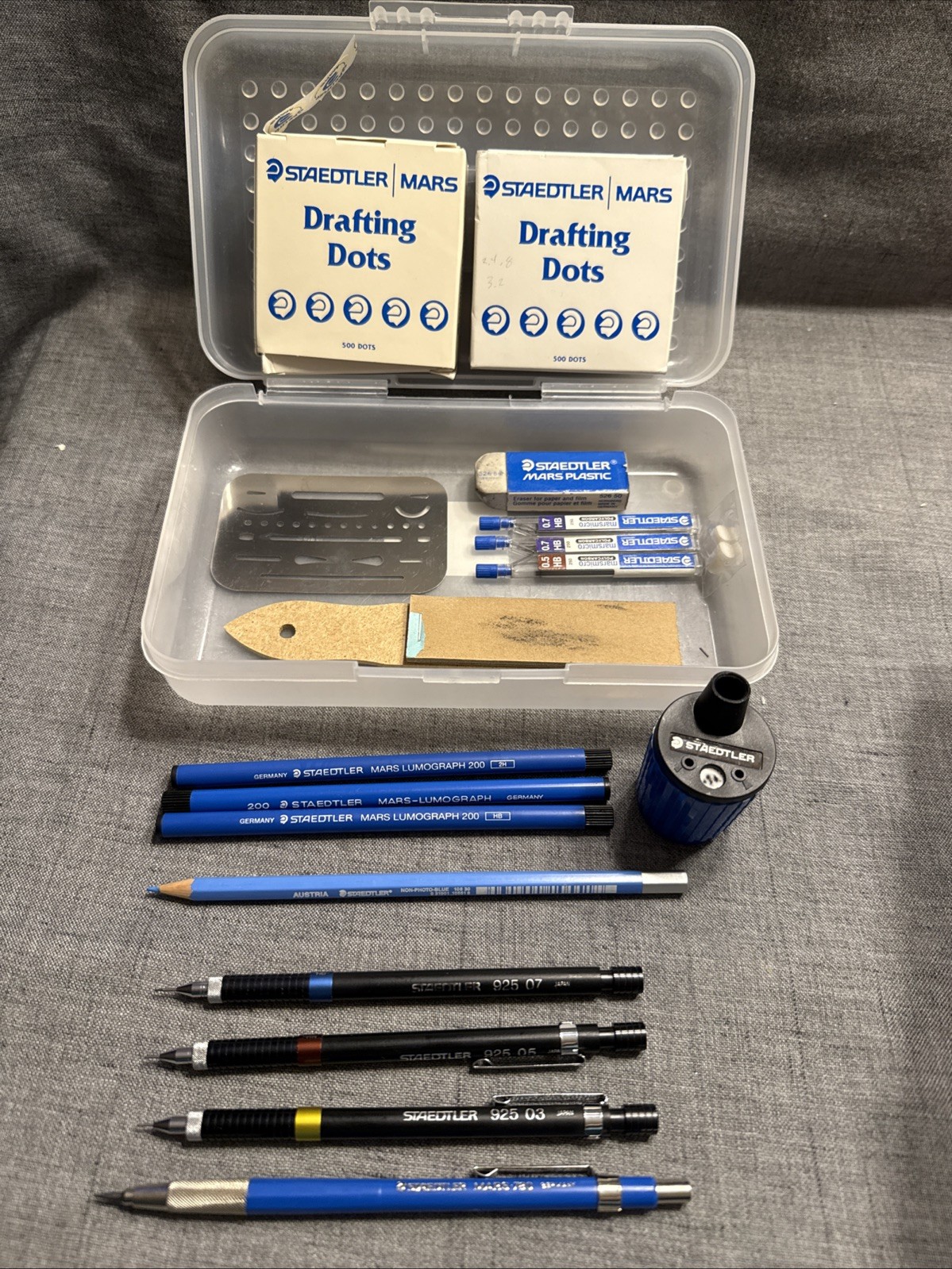 Staedtler Drafting Set Extras 18 Pc Case Mechanical 925 Pencil 03,05,07 Mars 780