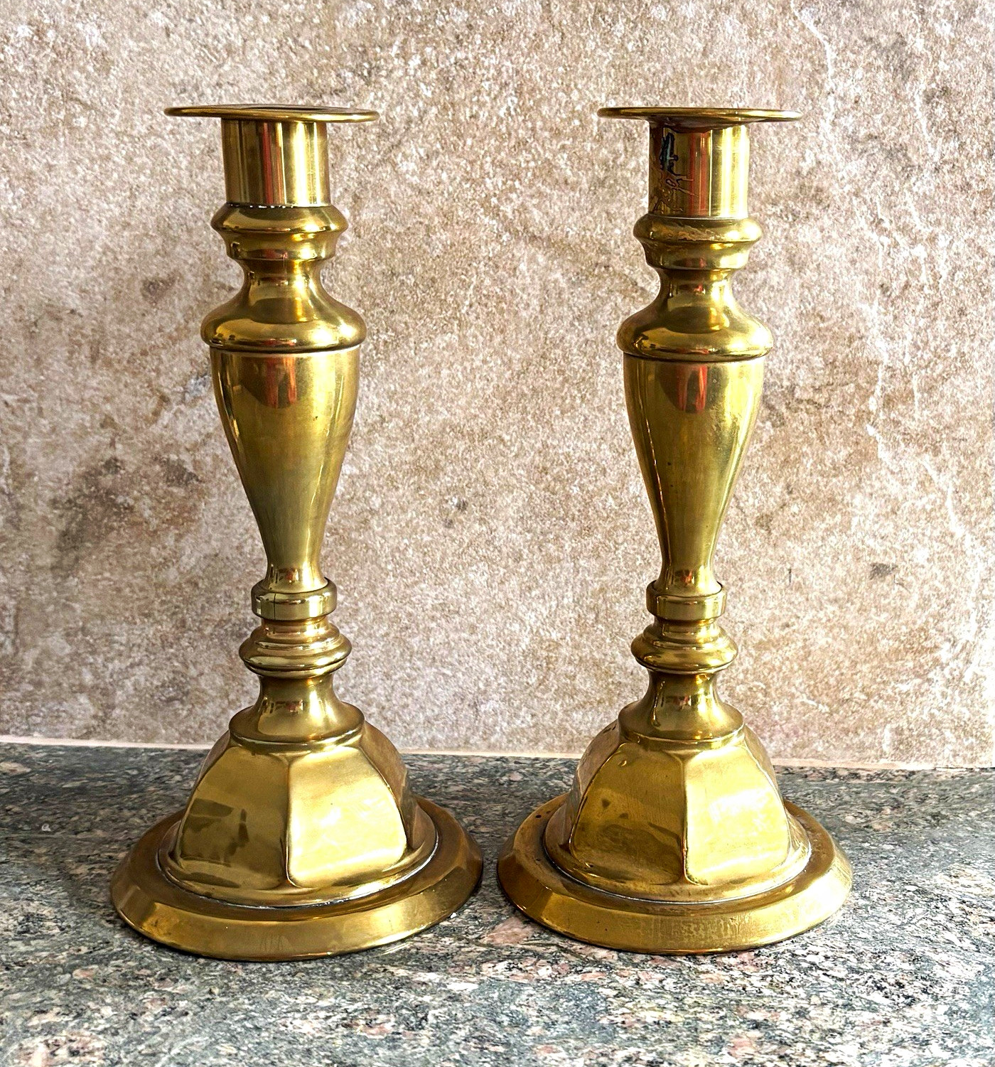 Antique Early American 7.5” Heavy Brass Candle sticks in Exc Condition