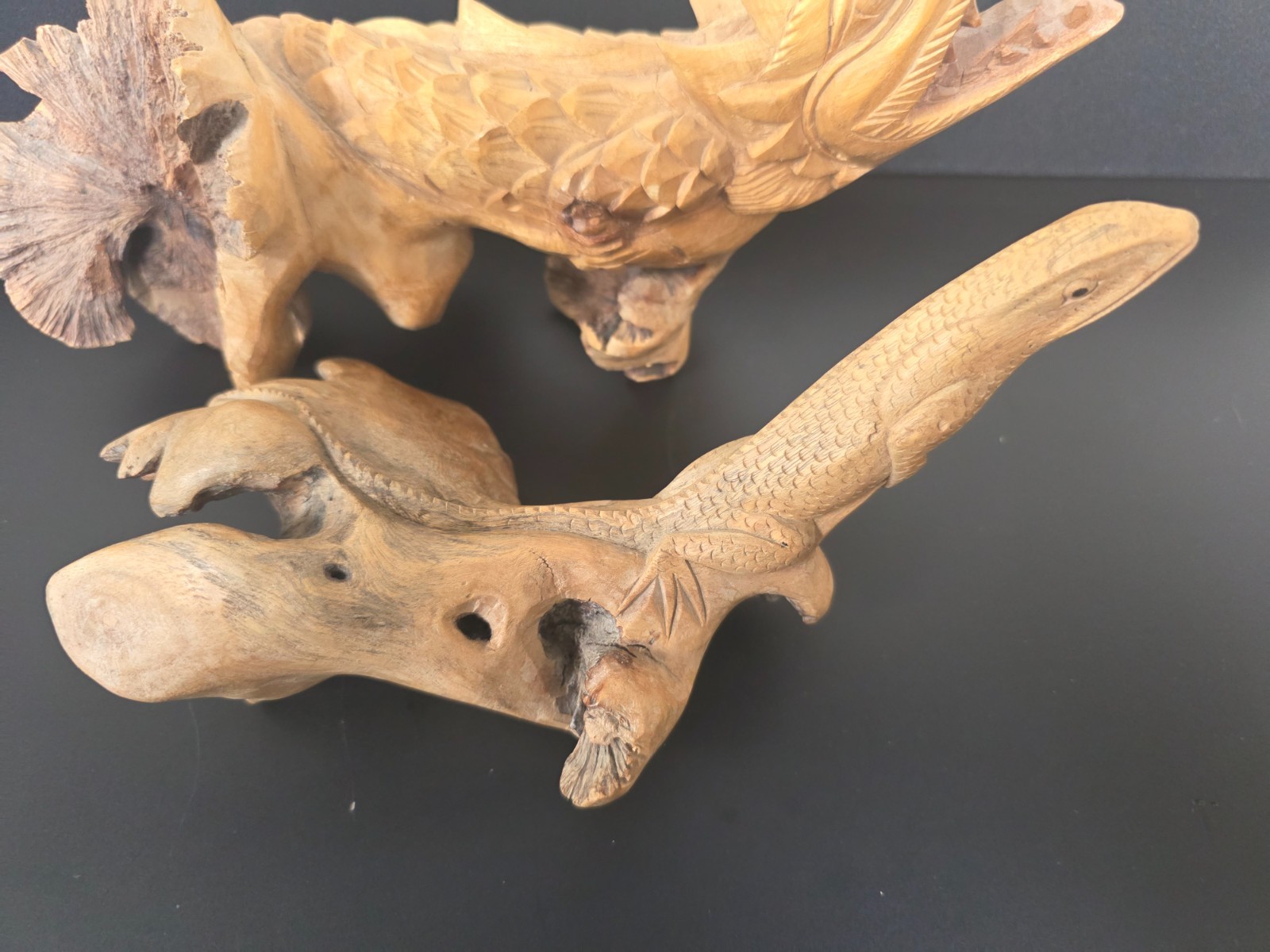 Vintage Hand Carved Wood Sculptures Set - 12