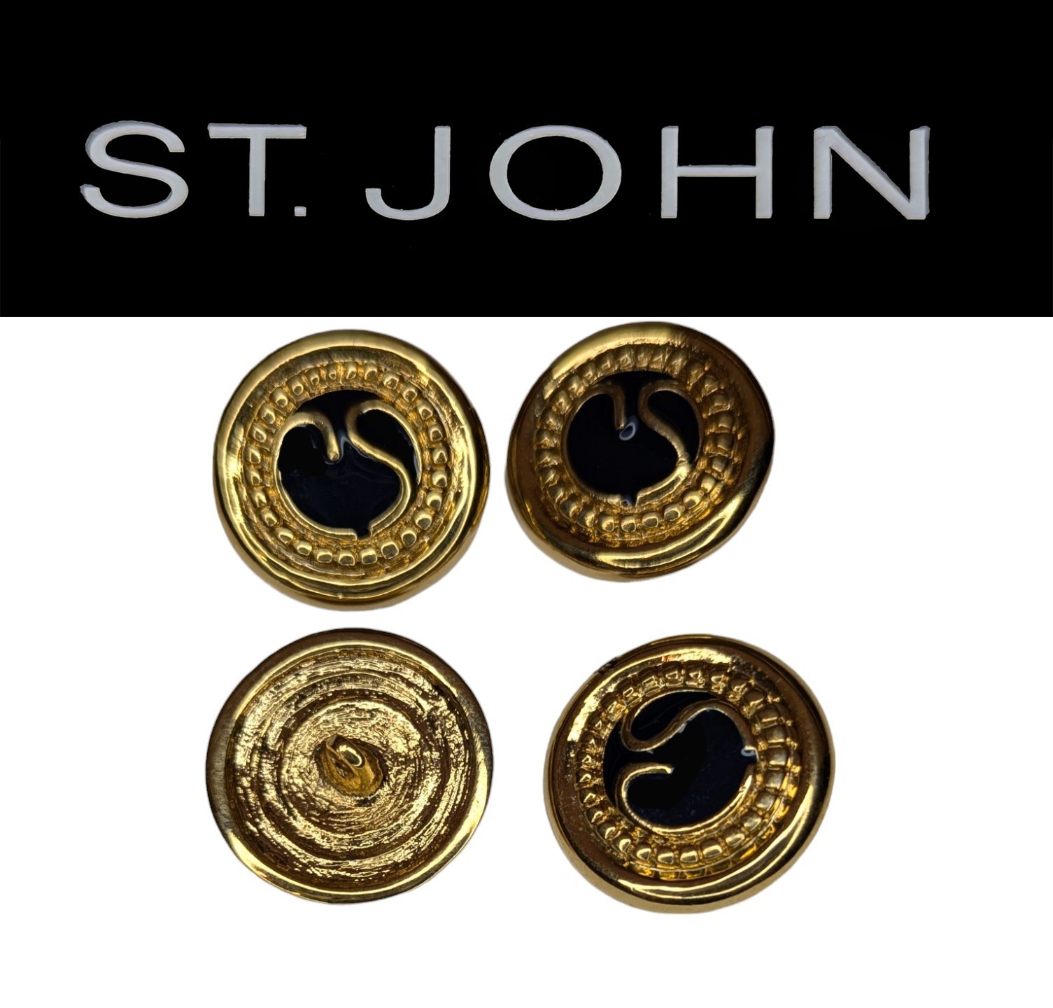 St John Knits Large (1 Inch) Gold Tone Black Enamel Logo Replacement Buttons