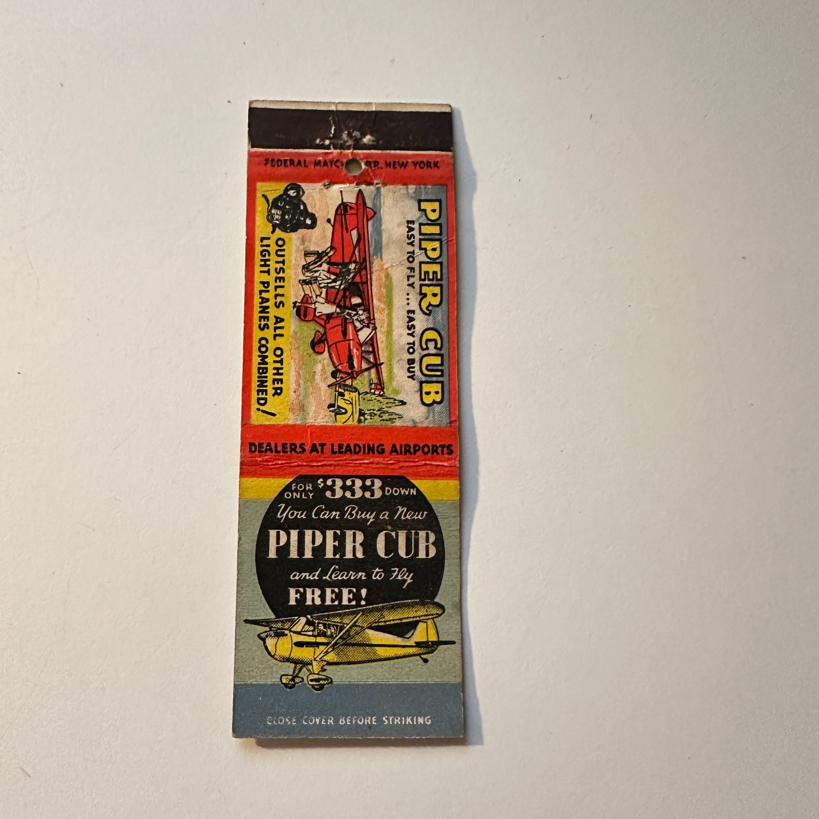 Piper Cub Easy To Fly Easy To Buy Learn To Fly Vintage Matchbook Cover 5MB126-2