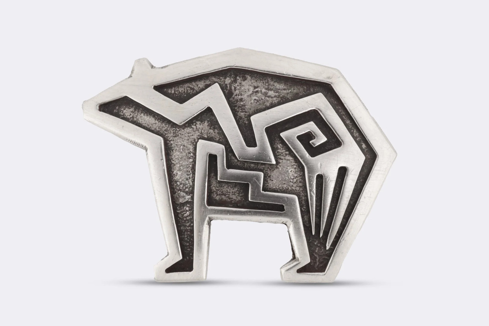 Duane Maktima 925 Silver Small Hopi Overlay Bear Belt Buckle (33.8g.)
