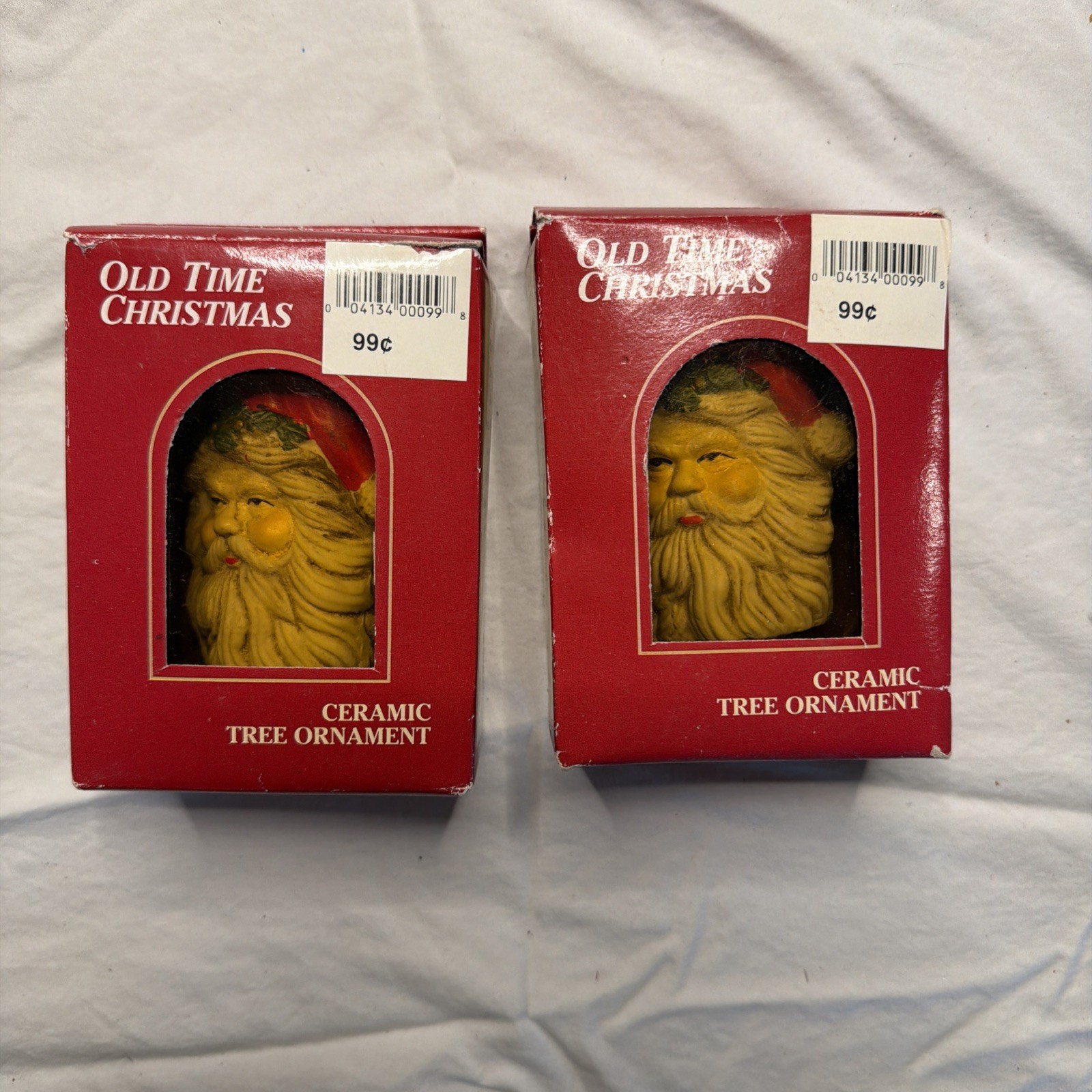 2 Vintage Santa Head Christmas Ornaments- Used- In Box - #361
