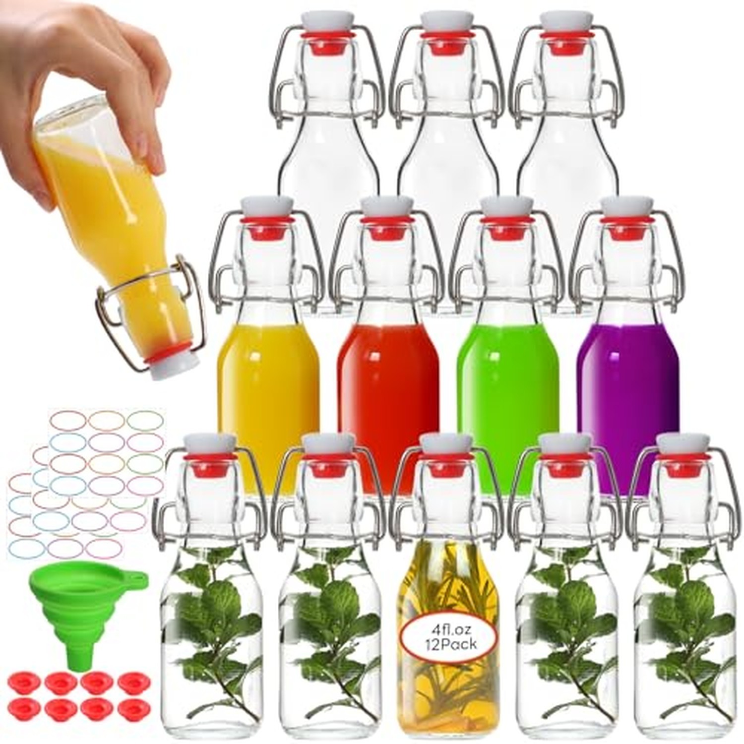 AuroTrends 4oz Swing Top Glass Bottles 12-Pack with Airtight Lids 4fl.oz-12Pack