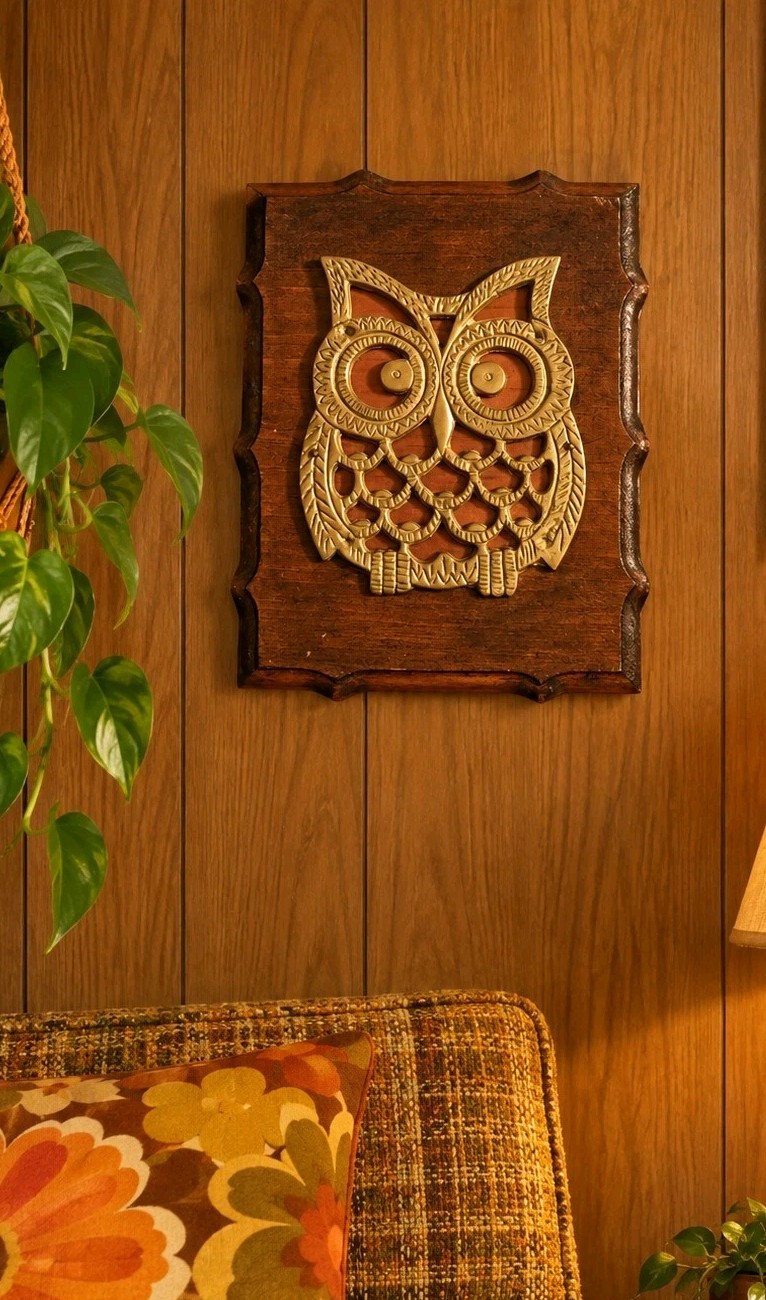Vtg Owl Wall Hanging Wood Mid Century Modern Rustic Cabin Decor Retro 70's 8x6