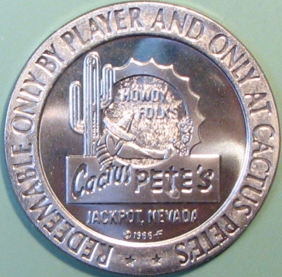 Cactus Pete's. $1 Casino Token. Jackpot, NV. 1966. U03.