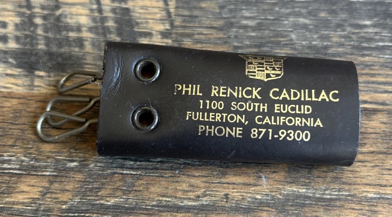 Vintage Phil Renick Cadillac Fullerton Ca. Leather Key Case, Original Vintage Phil Renick Cadillac Fullerton Ca. Leather Key Case, Original