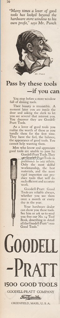 1922 Goodell Pratt Co Greenfield MA Spiral Ratchet Screwdriver Mr Punch Tool Ad