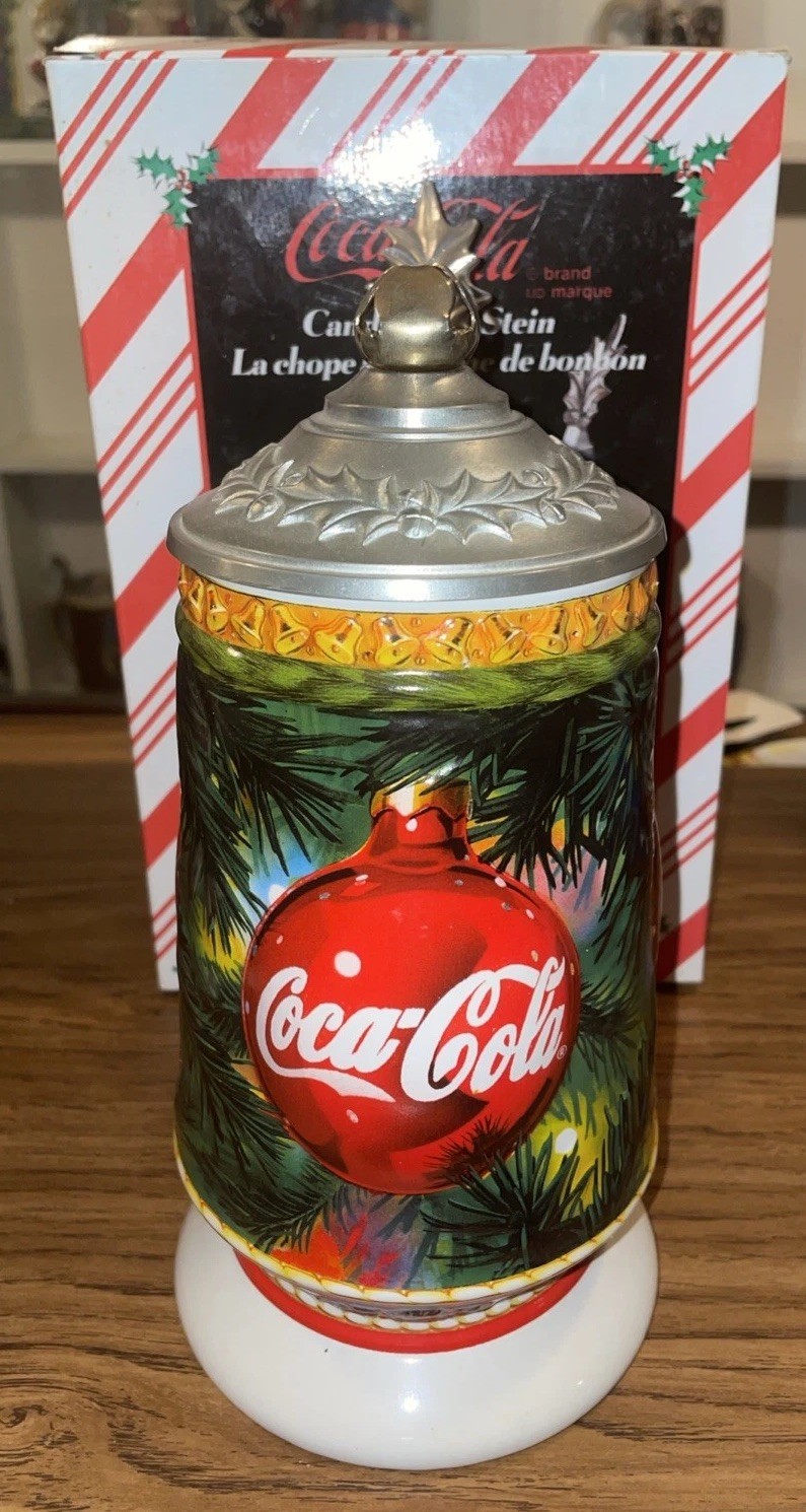 Vintage 1998 Anheuser-Busch Budweiser Coca-Cola Candy Cane Lidded Stein CS391