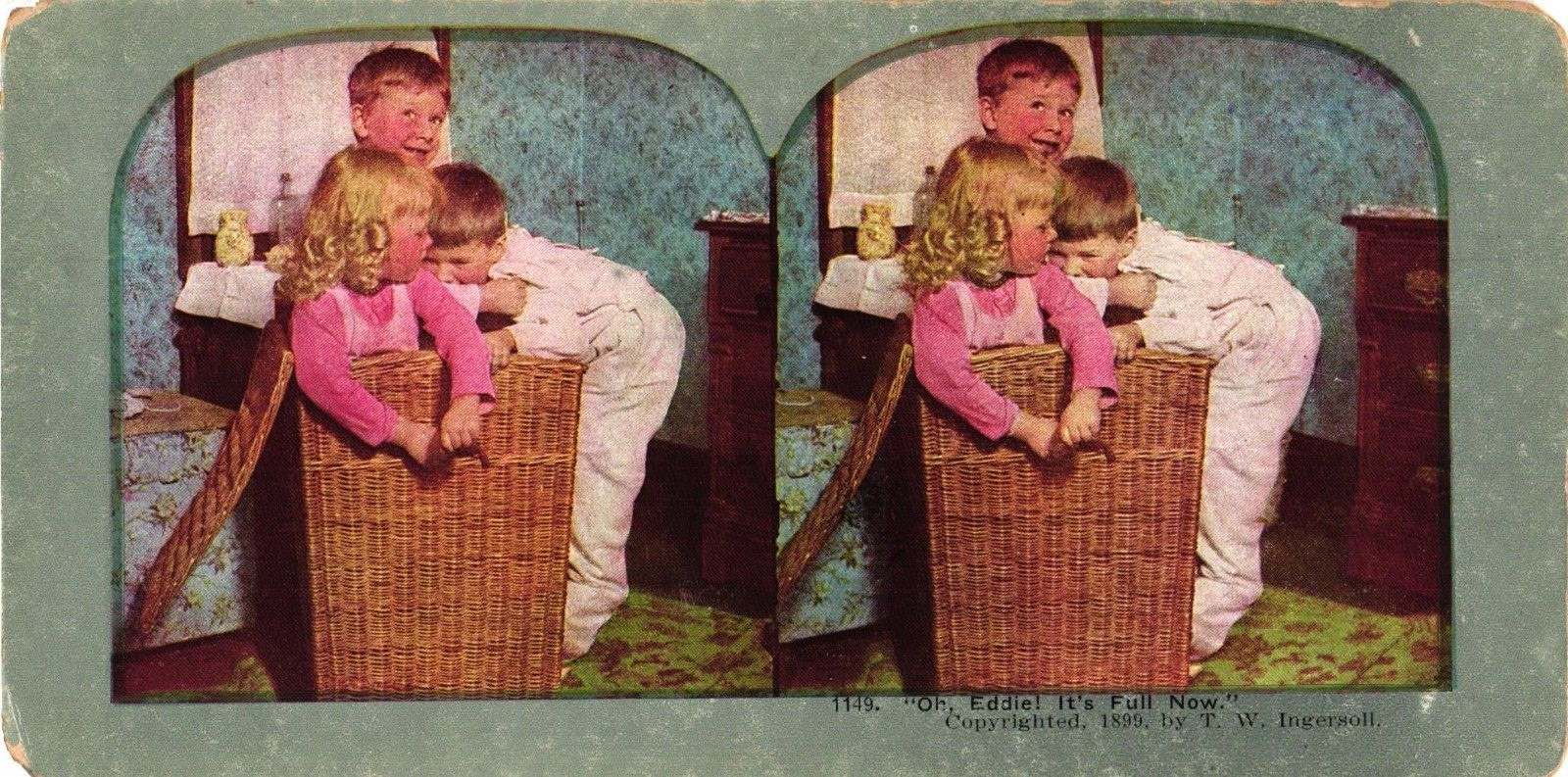 1899 T.W. Engersoll Antique Stereoview Card Stereoscope Children Playing