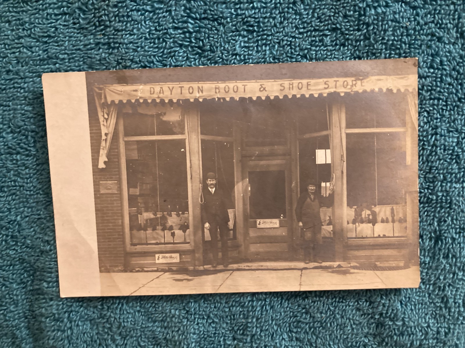 RPPC Dayton Ohio? Boot & Shoe Store Front Owner Harlow Shoe Glove Rubbers c1910