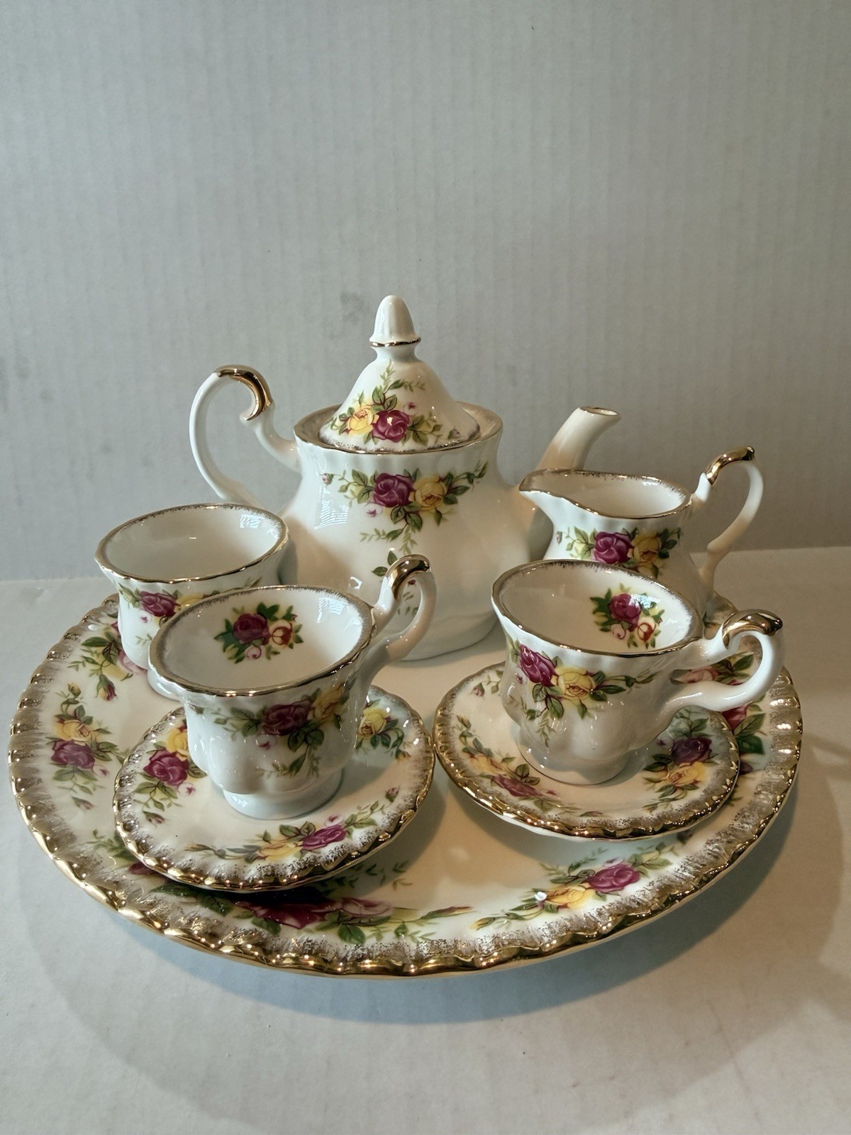 ROYAL ALBERT “Old Country Roses” 9 pc Miniature Tea Set England RARE ROYAL ALBERT “Old Country Roses” 9 pc Miniature Tea Set England RARE