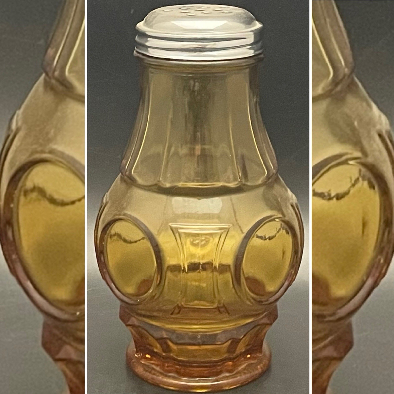 Wheaton Amber Bullseye Parmesan Cheese/Chile Flakes Shaker c1970s USA 6.25\