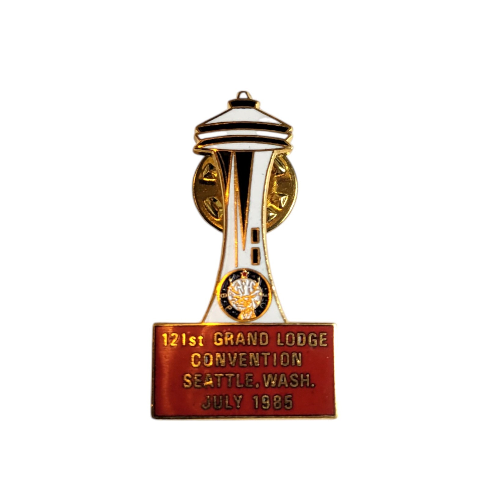 Seattle Space Needle Grand Lodge Convention Pin – 121st, July 1985, Seattle WA