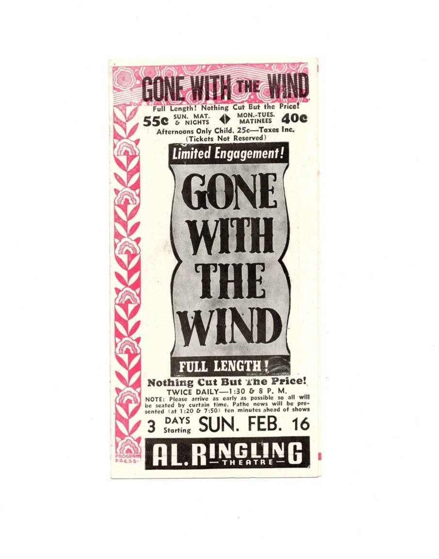 Vintage 1941 Gone With the Wind Al Ringling Theatre Program Baraboo Wisconsin WI
