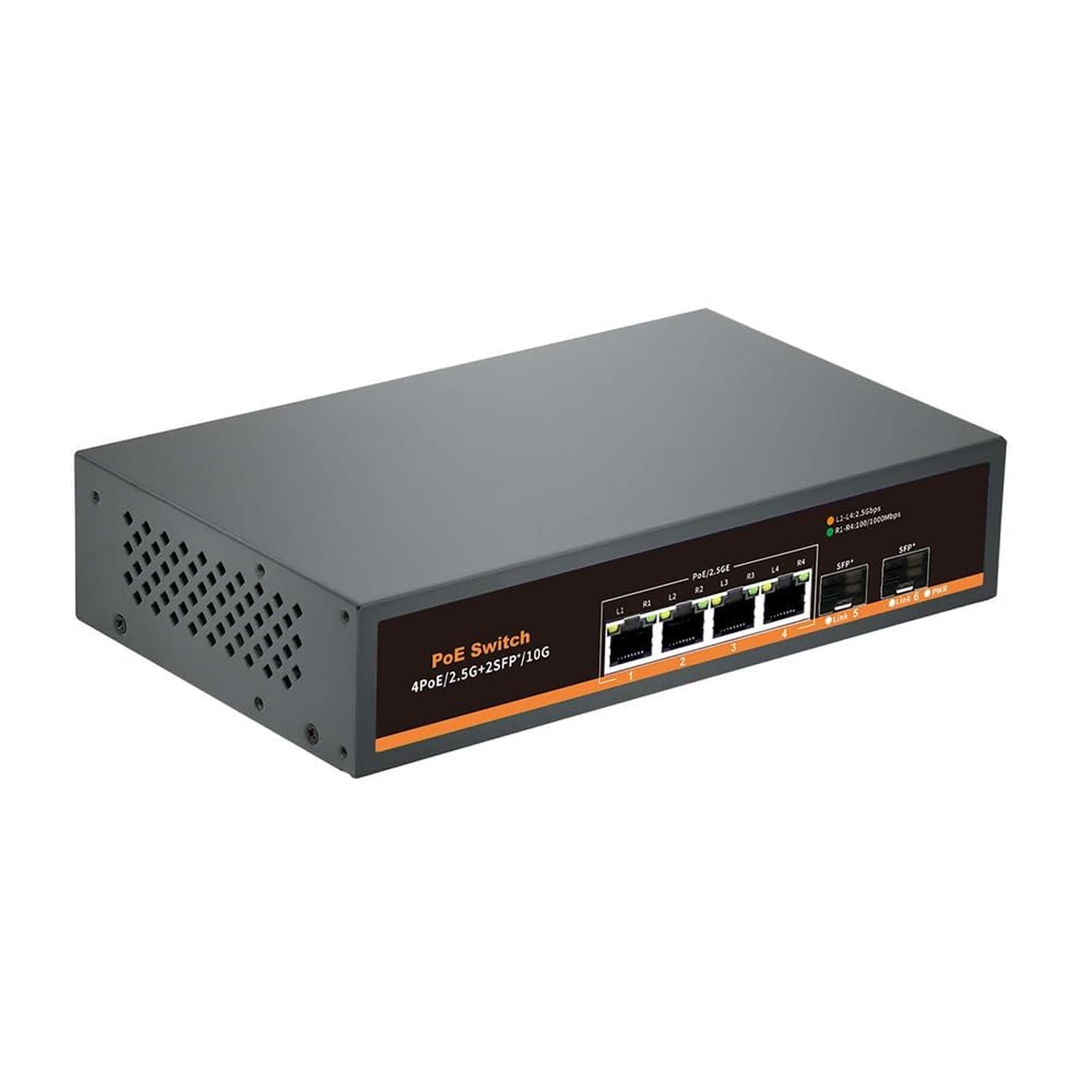 2.5G Unmanaged PoE Switch with 4 x 2.5G Base-T Ports and 2 x 10G SFP Uplink P...