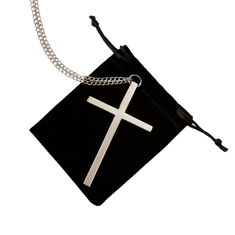 Silver Plate Clergy Cross With Chain Zinc Alloy Religious Church Necklace
