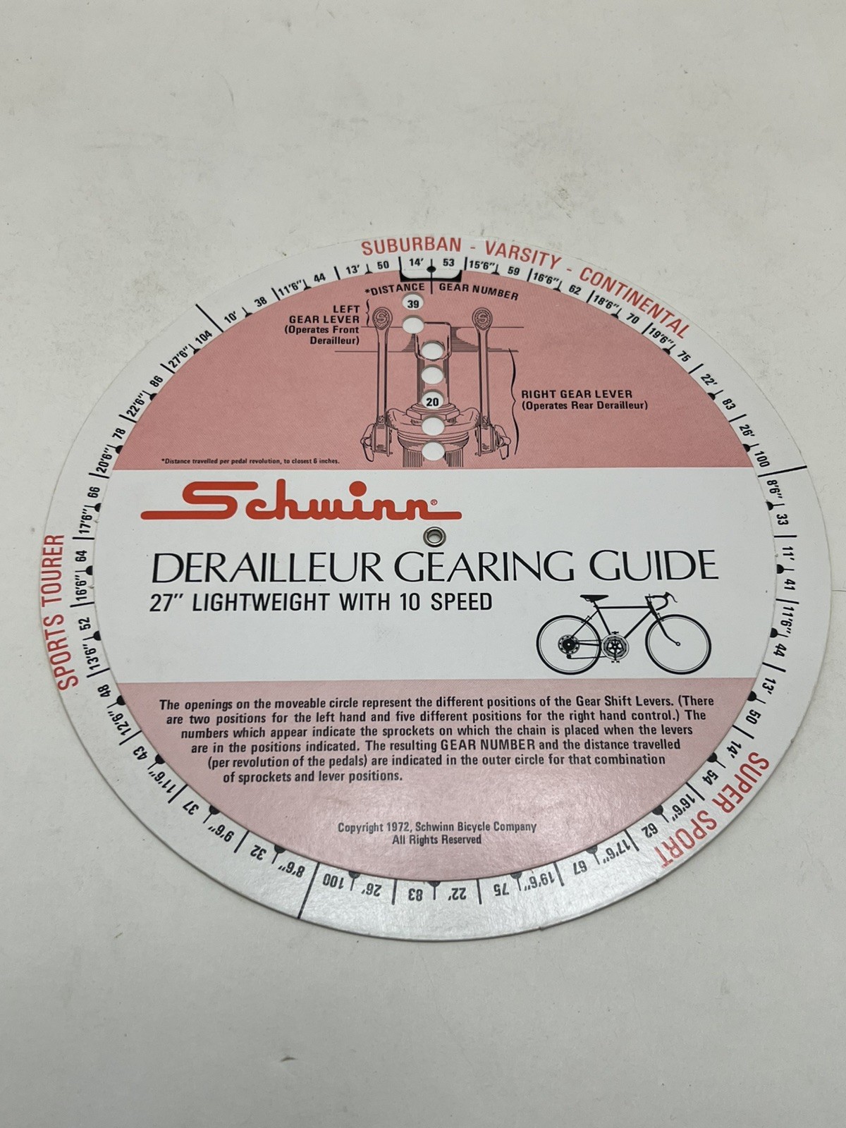 MINT Vtg SCHWINN DERAILLEUR GEARING GUIDE 27\