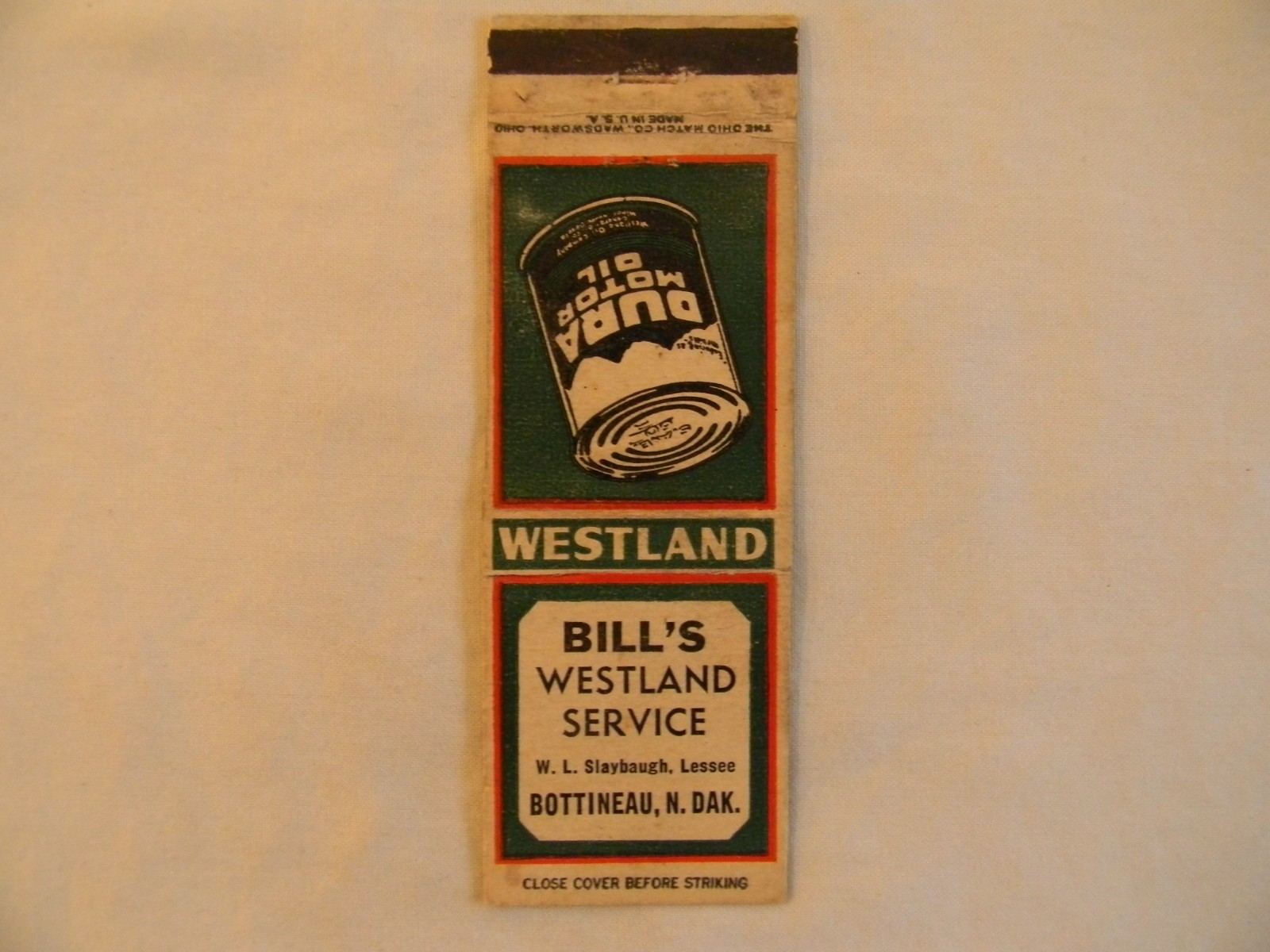 Bottineau North Dakota automotive Westland gas service station Dura Motor Oil