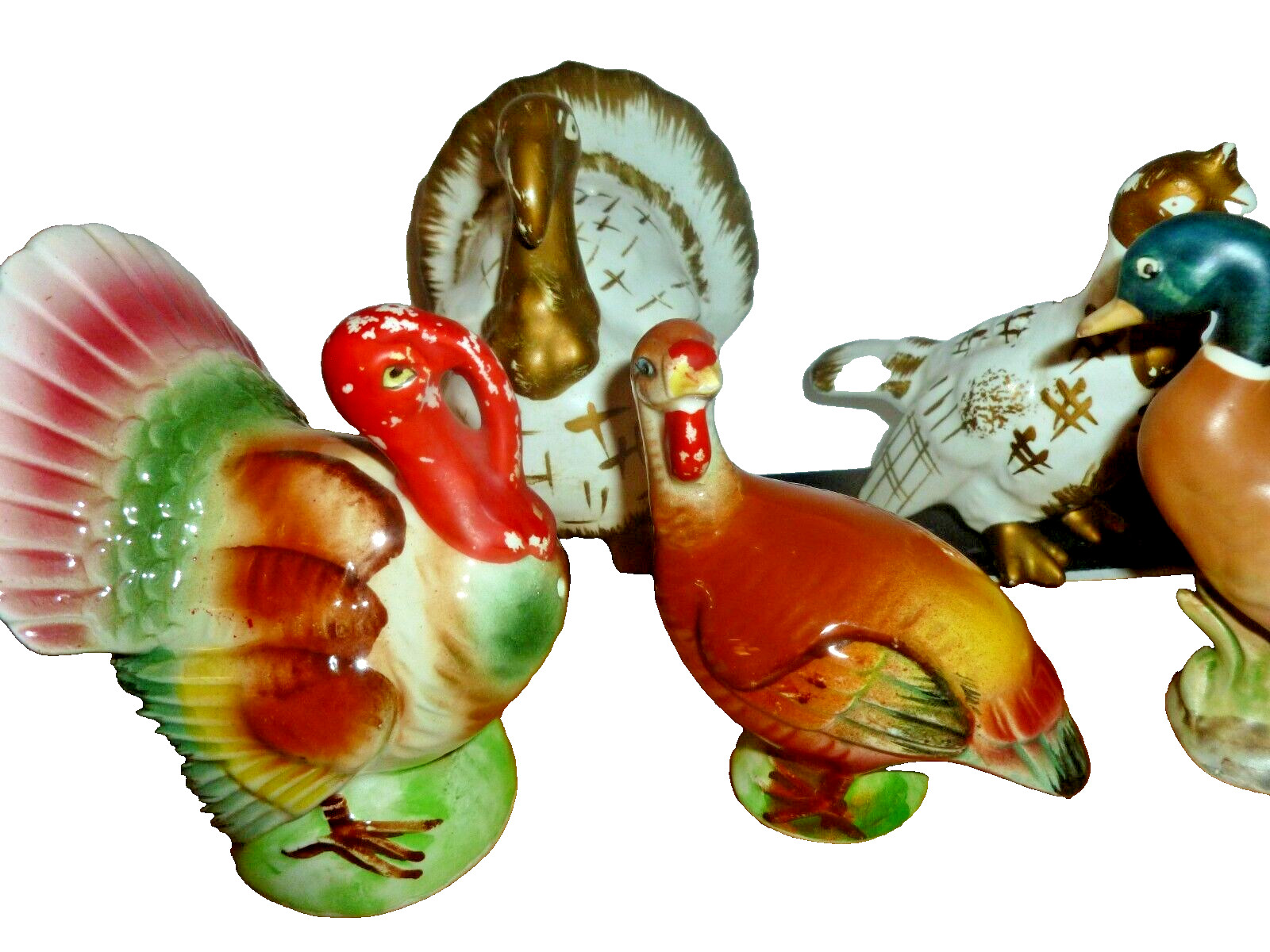 Vintage Ceramic Bird Figurine Lot Turkey Mallard Duck Japan Mid Century 5pc