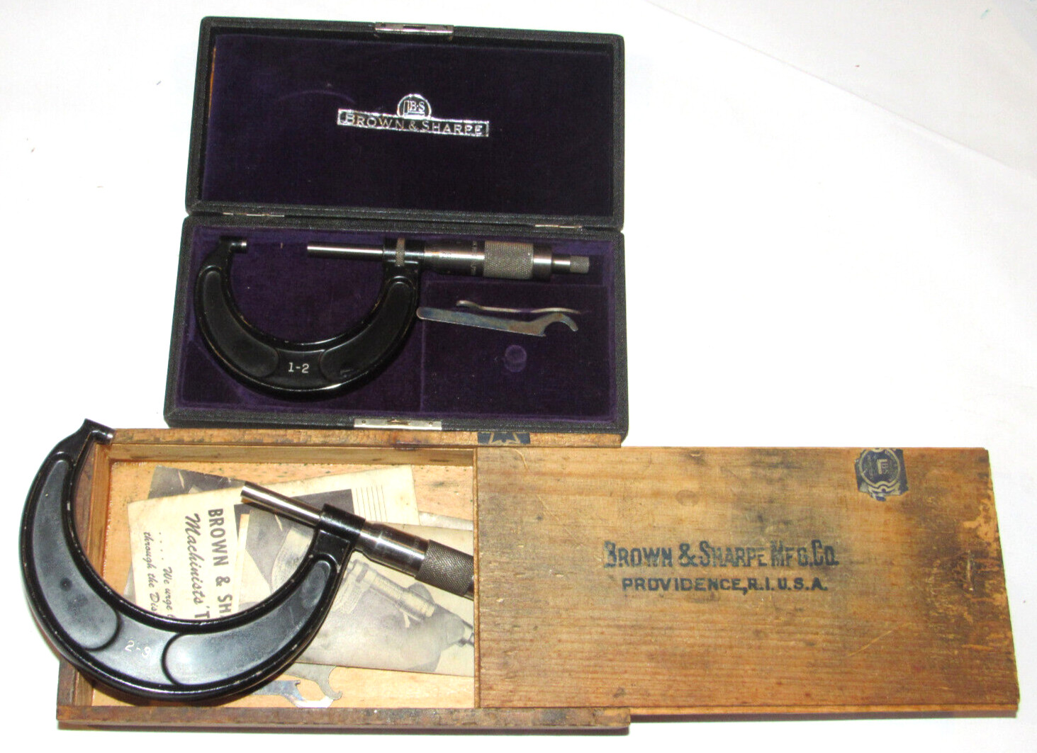 2 VINTAGE BROWN & SHARPE MICROMETERS 1-2\