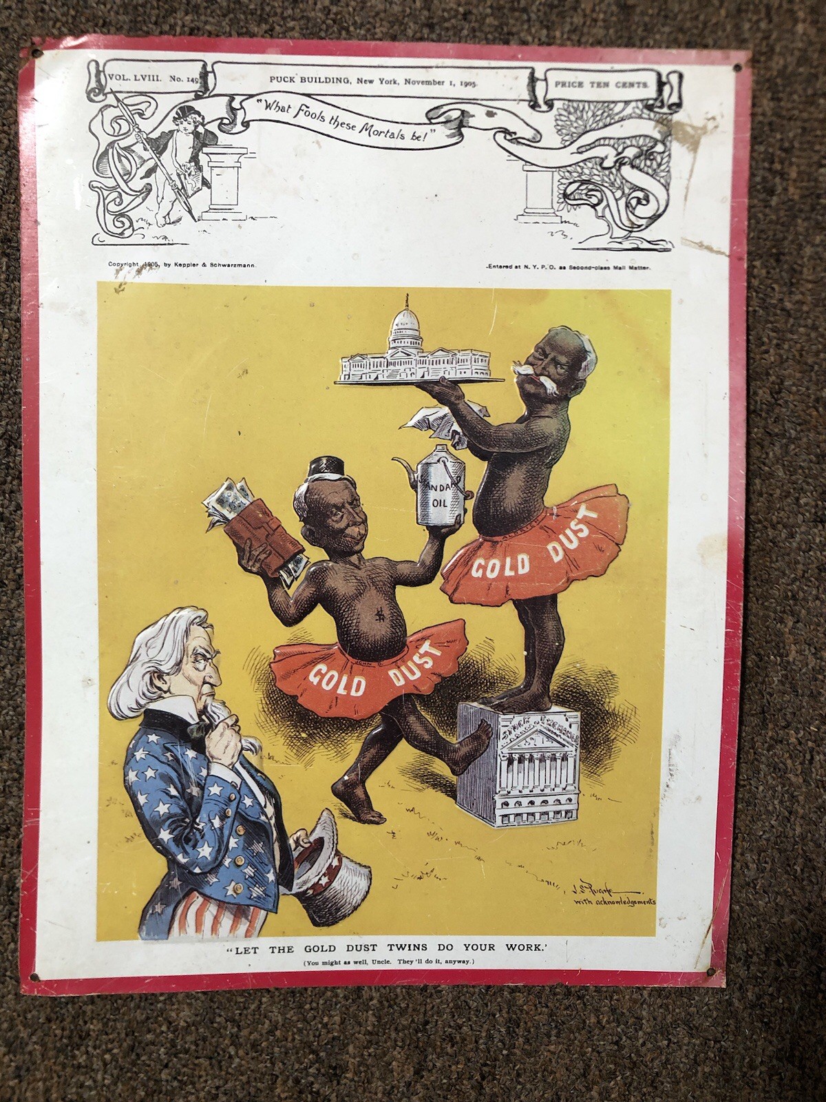 Let The Gold Dust Twins Do Your Work Puck Political Cartoon RARE METAL SIGN