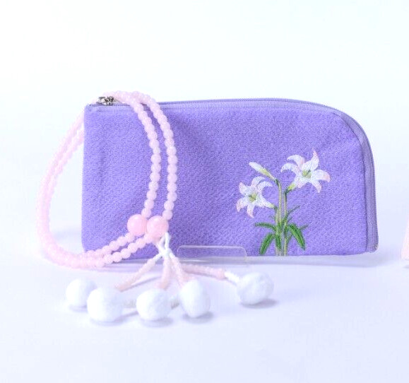 SGI Soka Gakkai Gongyo set Pink prayer beads＆Purple Color With white lily logo