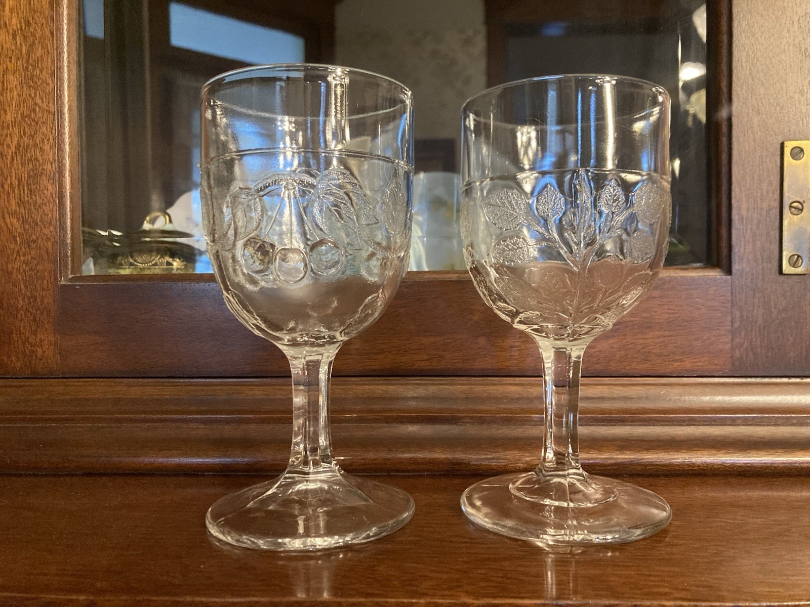 2 Vtg EAPG Goblets-“Cherry”, Bakewell, Pears, & Co. (1870) &Leaves (unknown)-exc 2 Vtg EAPG Goblets-“Cherry”, Bakewell, Pears, & Co. (1870) &Leaves (unknown)-exc
