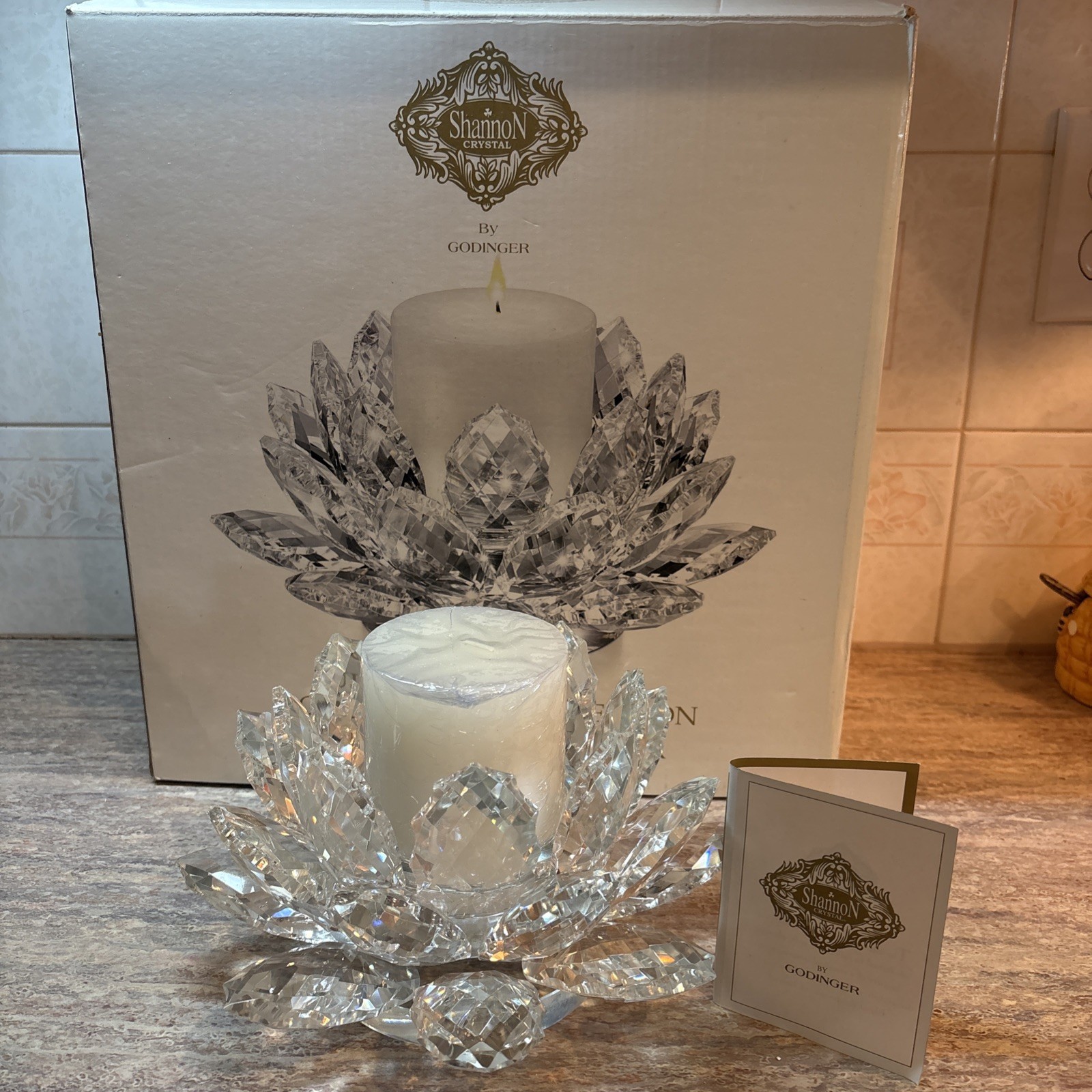 Godinger Shannon Crystal Lotus Pillar Candleholder - Large 9 Godinger Shannon Crystal Lotus Pillar Candleholder - Large 9
