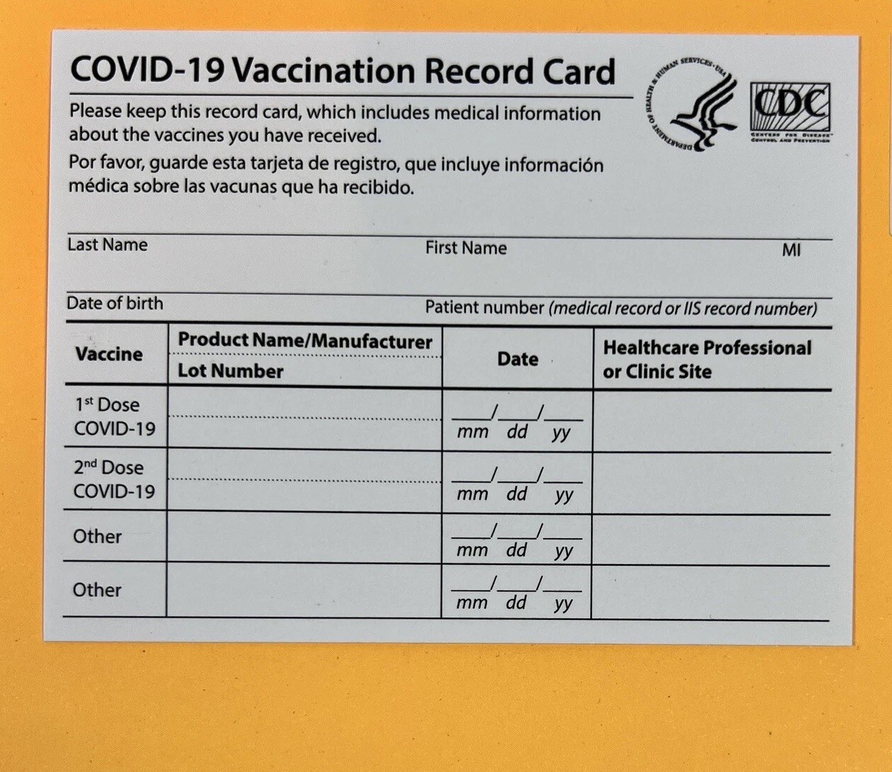 CDC COVID-19 Vaccination Blank Card Collector Use Only  W/ TRACKING