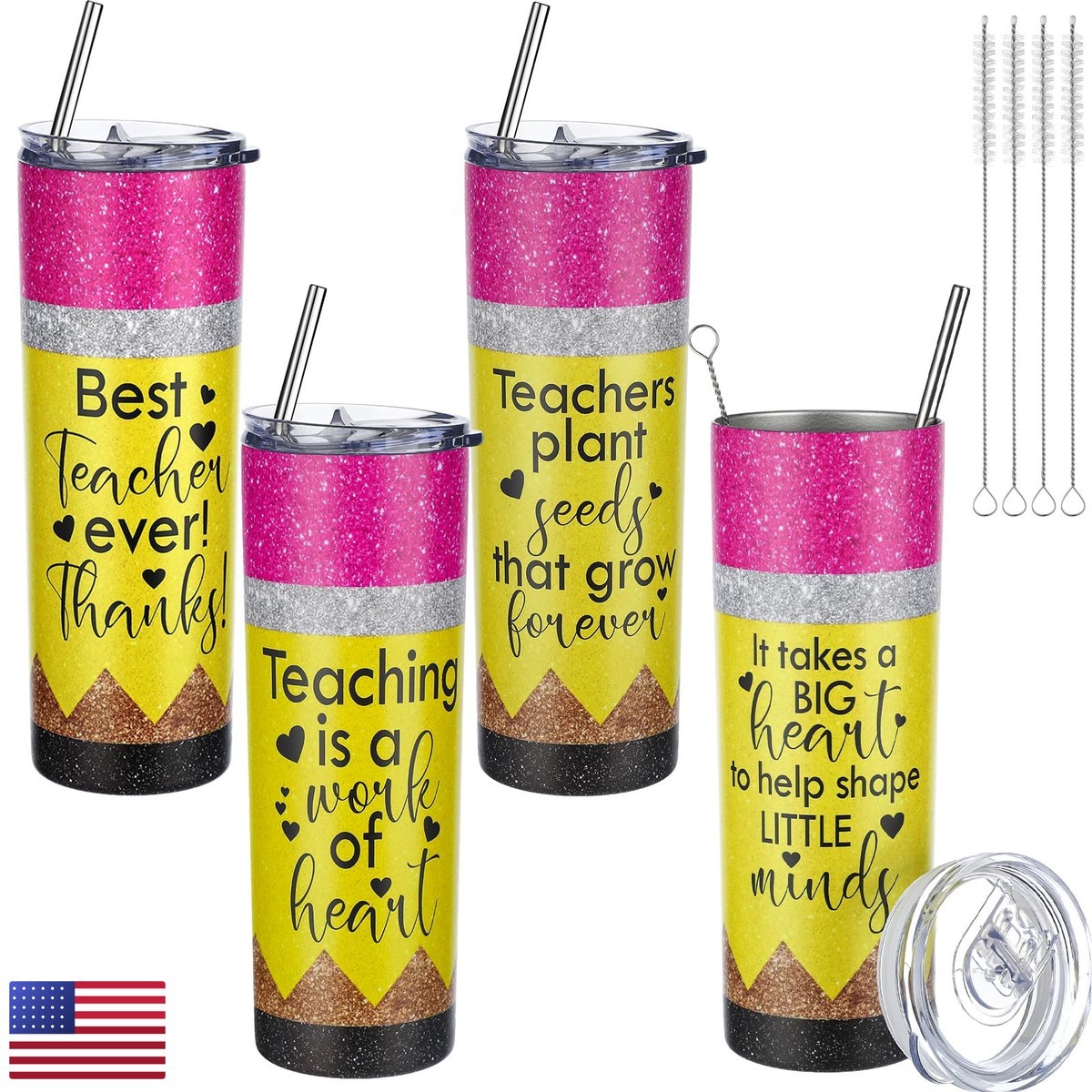 Sunnýchicc 4 Pcs Teacher Appreciation Back to School Cups