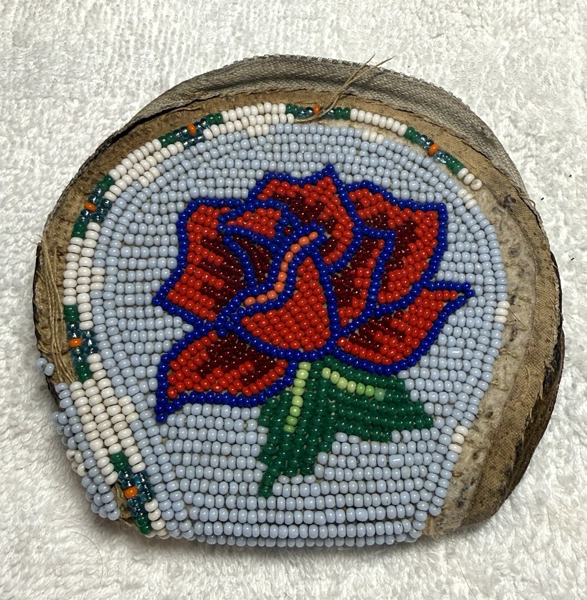 Vintage Colville Plateau Wild Rose Native American Beaded Leather Pouch - As-Is