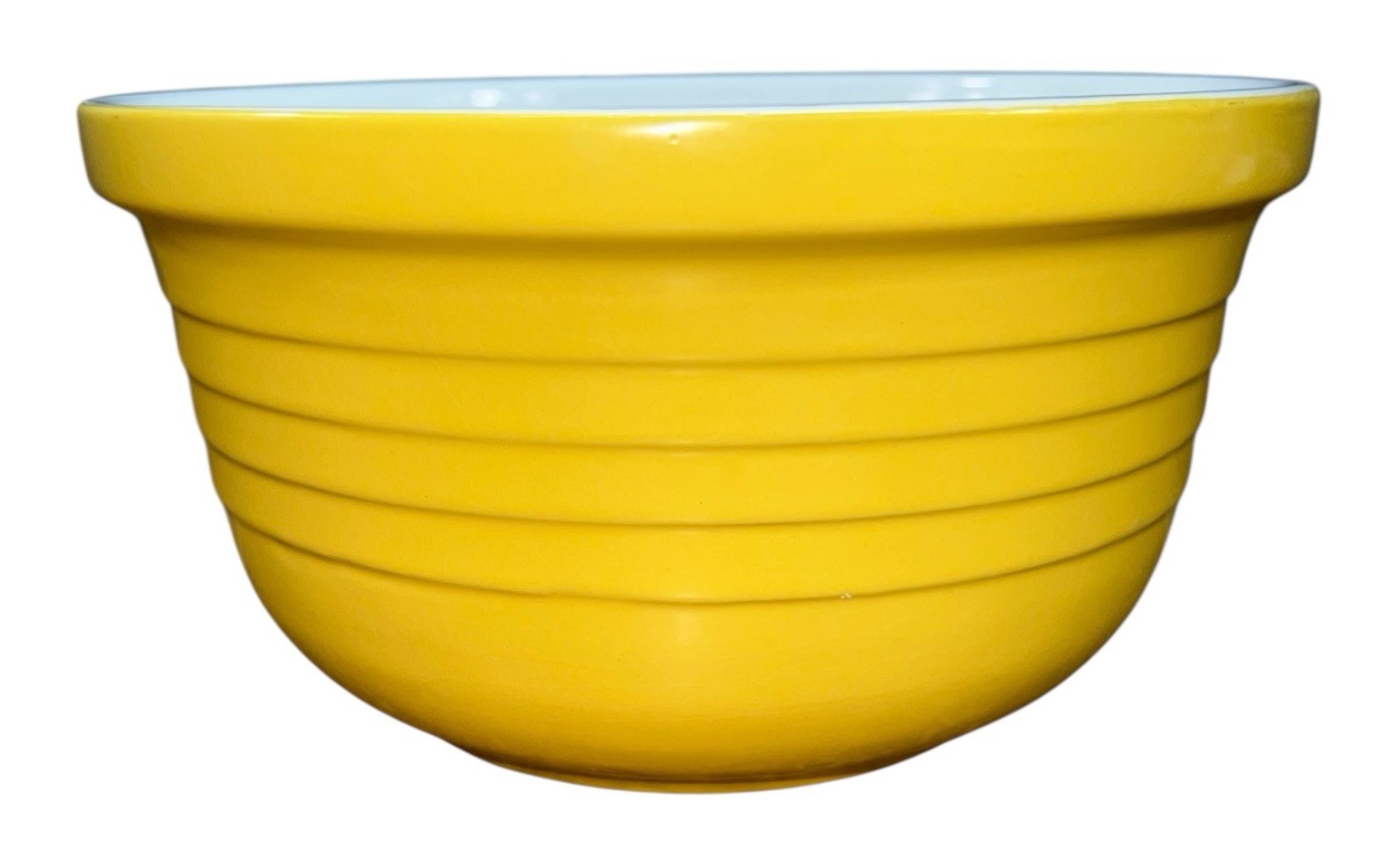 Vintage Mixing Bowl Ribbed Yelloe Unmarked 9.5” Stoneware