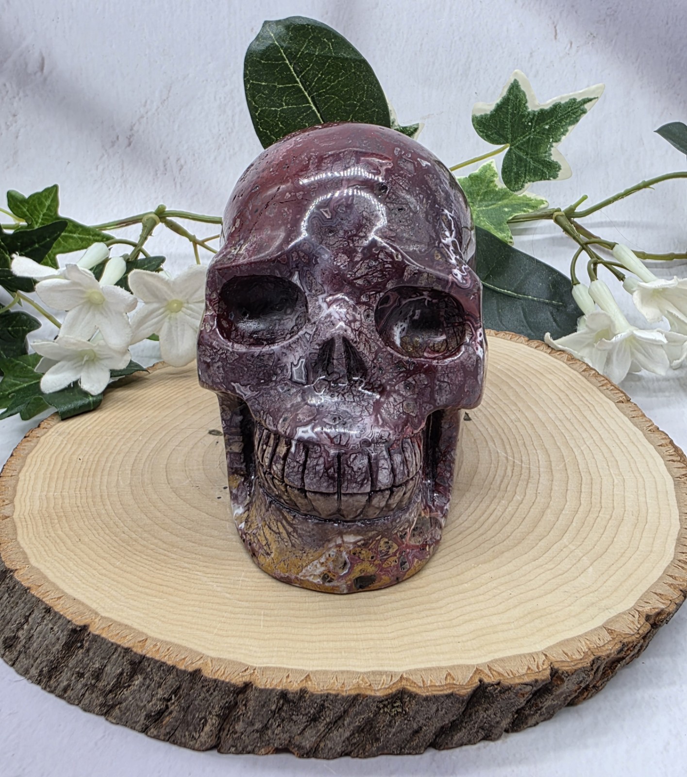 Large Mexican Agate Skull Hand Carved Crystal Skull Red Lace Agate Gothic Decor 