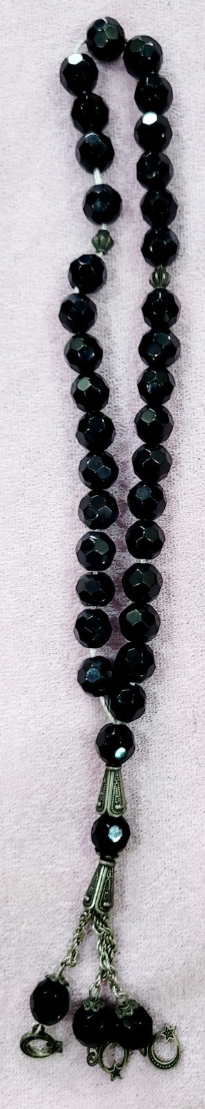 Elegant 34-Bead Islamic Tasbeeh –  Dhikr Prayer Beads with Tassel - shiny blk