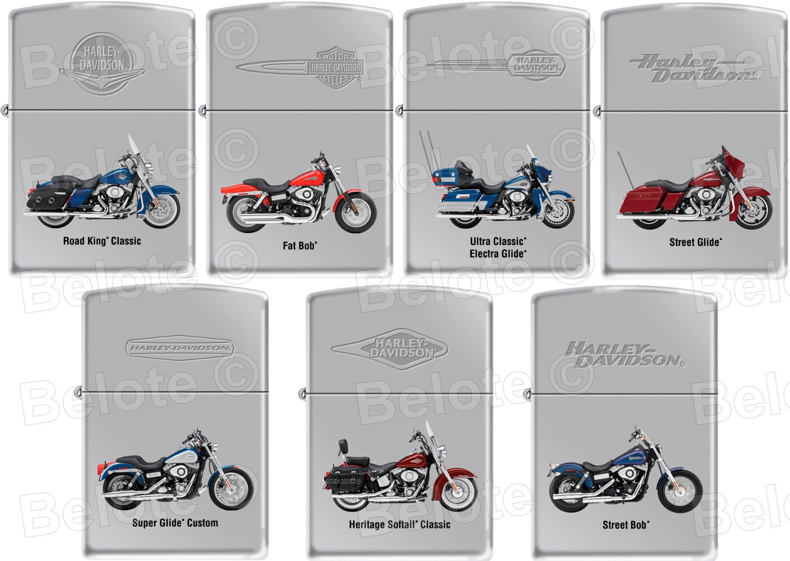 Zippo Harley Davidson HD 7 Motorcycle Lighter Set High Polish Chrome RARE *NEW*