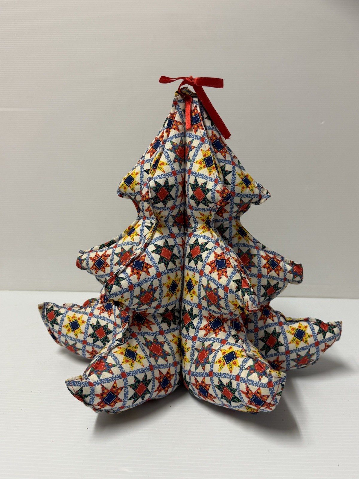Vintage Handmade 3D Patchwork Pattern Fabric Stuffed Christmas Holiday Tree