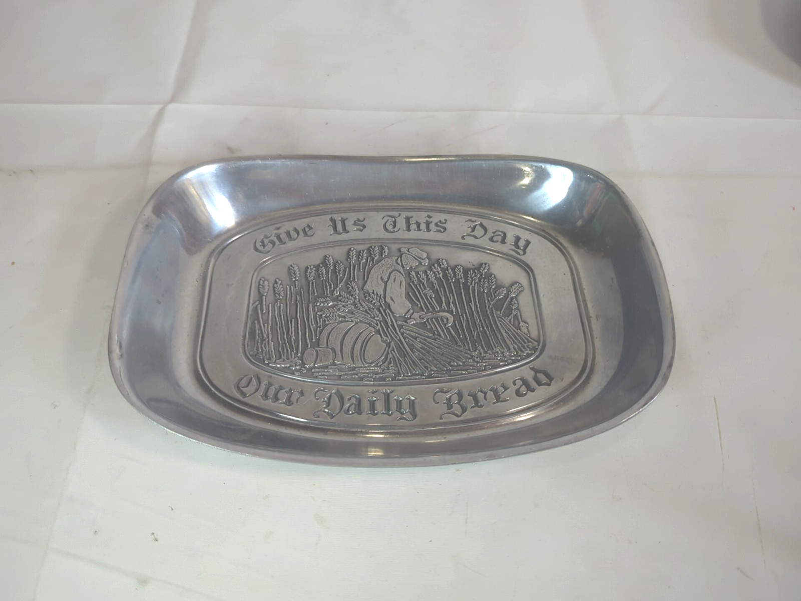 Vintage Duratale By Leonard Pewter Bread Tray “Give Us This Day Our Daily Bread”