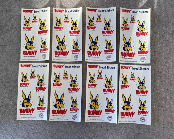 Vintage Bunny Bread Stickers “Bunny Bread Stays Fresher Longer” 8 Sheets