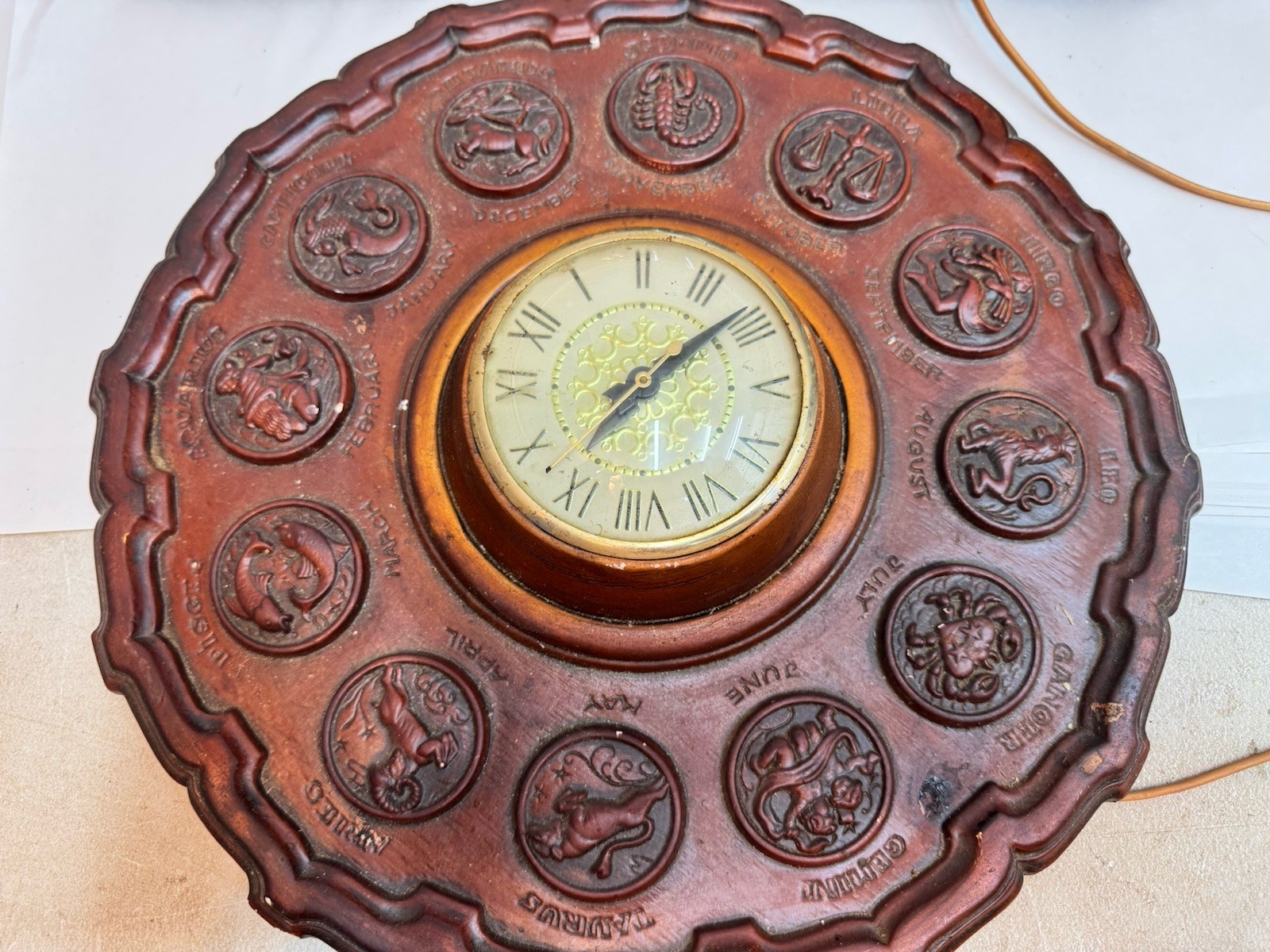 Vintage Zodiac Wall Clock Astrological Signs Chalkware Style Decor horoscope