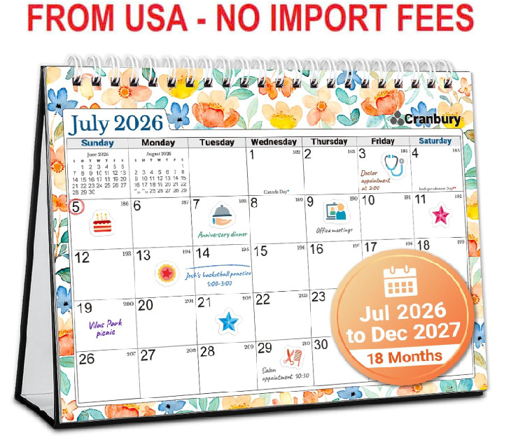 CRANBURY 2026-2027 Small Desk Calendar 8x6, Standing Flip Planner | Compact 8x6 CRANBURY 2026-2027 Small Desk Calendar 8x6, Standing Flip Planner | Compact 8x6