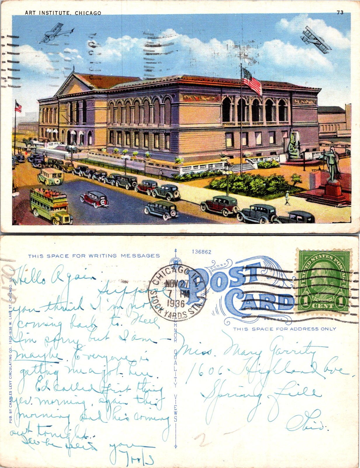 Chicago IL Art Institute Building Postcard 61701