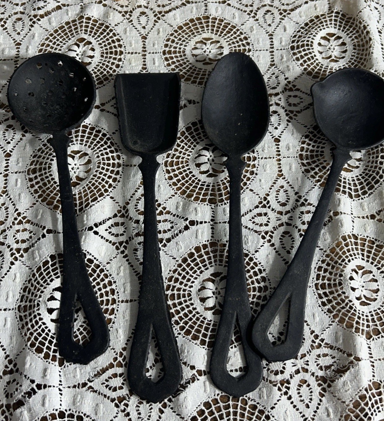 Vintage Cast Iron 5 pc Kitchen Utensil Set