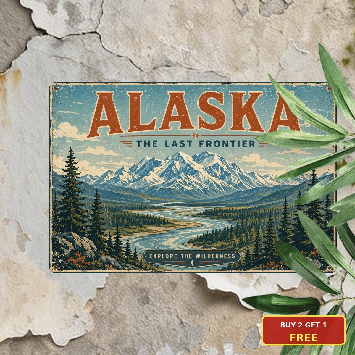 Beautiful Alaska Mountain Landscape Aesthetic Travel Art Metal Tin Sign 8x12