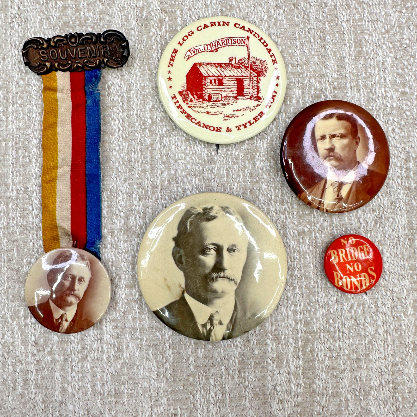 Lot Of 5 Antique / Vintage Political Buttons St. Louis Button Co. 1900s
